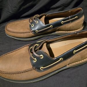Men's Brown Leather Boat Shoes Size 14